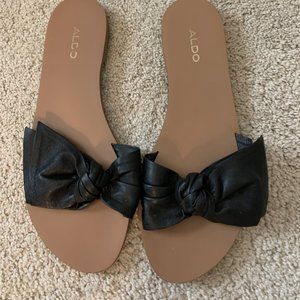 ALDO Black leather bow knot slip on sandals